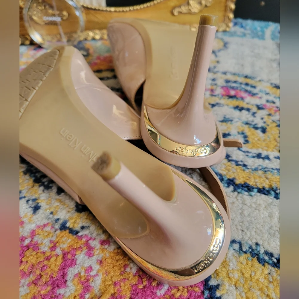 Calvin Klein Nude Patent Gala Slingback Heels - Picture 6 of 14